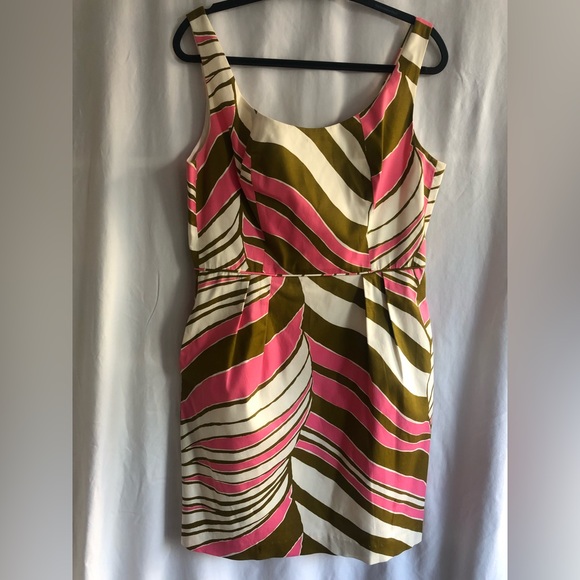Trina Turk Cayli Striped Safari Sheath Dress, Pink and Green, Size 12 - Picture 1 of 6